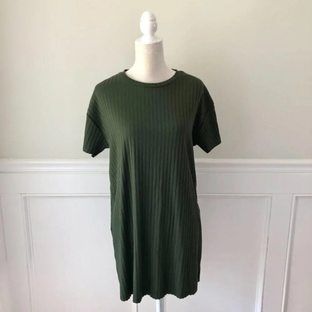 Forever 21 Green Ribbed T-Shirt Dress S